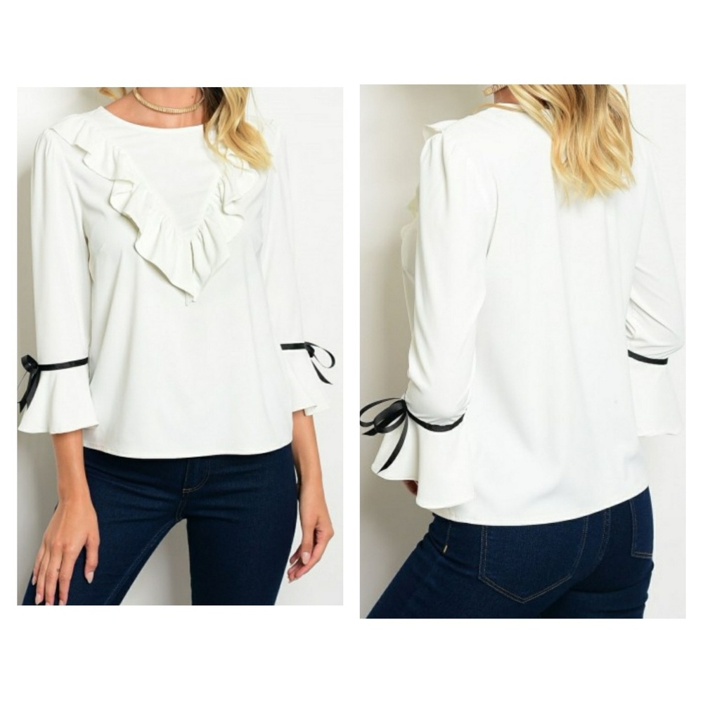 ***CLOSET CLOSING*** White Dressy Blouse Ruffle